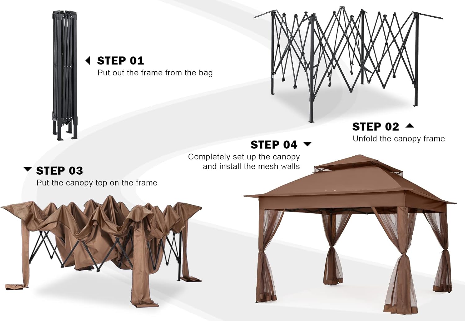 COOSHADE 11x11 Pop Up Gazebo Tent Outdoor Canopy Patio Shelter with Mosquito Netting(Brown)
