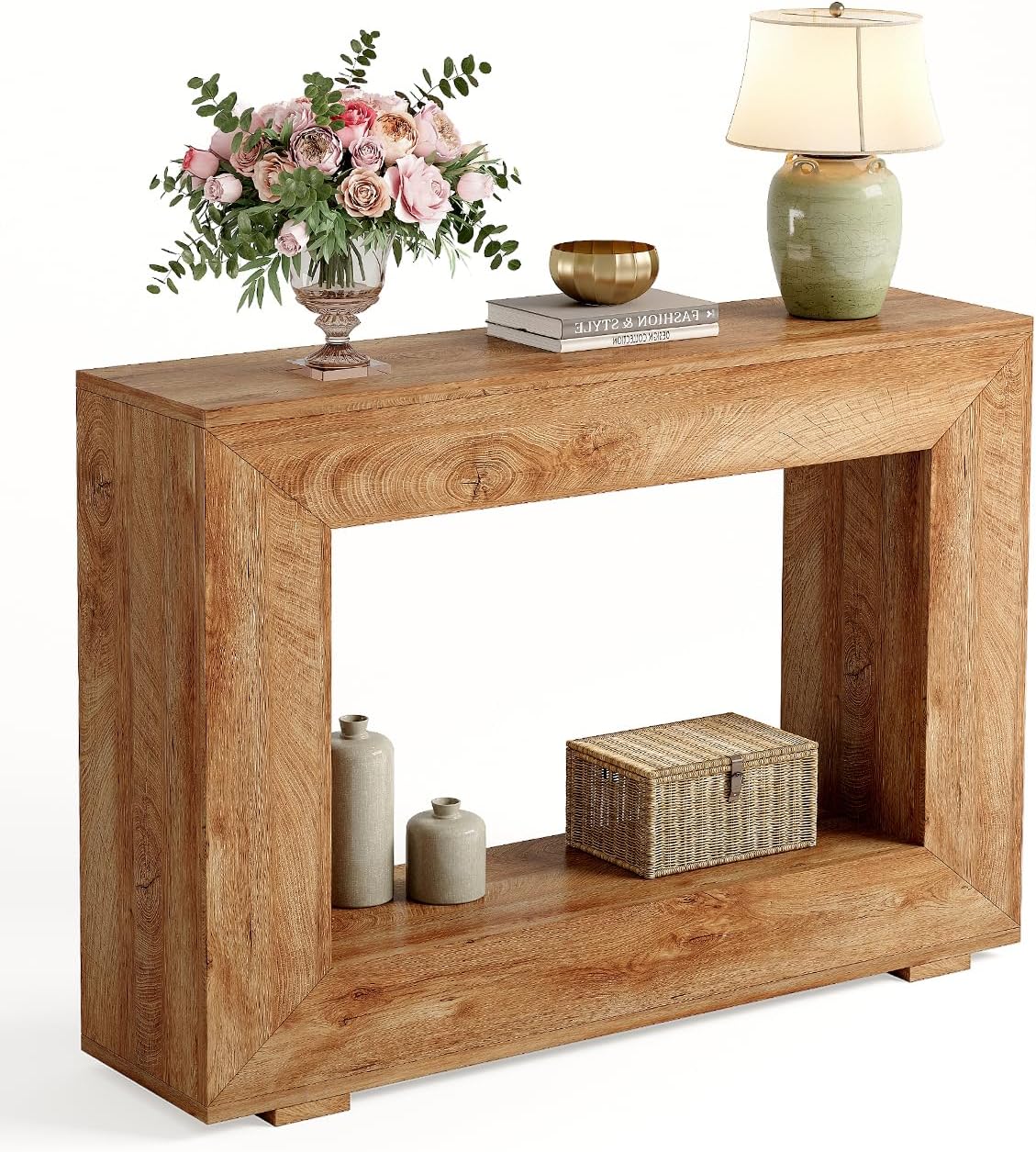 LITTLE TREE 47 Inches Console Table, Sofa Table with Storage, Modern Entryway Table for Hallway, Narrow Long Sofa Entryway Table for Living Room, Beige