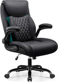 BESTFAIR Office Chair, Ergonomic Computer Desk Chairs with Lumbar Support for Lower Back Pain Relief, Executive Leather Home Chair Comfy with Padded Flip-up Armrests, Black