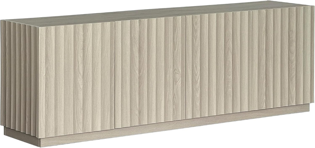 Henn&Hart Fluted TV Stand for TVs up to 75'' with 2 Concealed Ribbed Storage Cabinets, Adjustable Shelves, Base and Cable Management Cut-Outs for Living Room, Family Room, or Office, Alder White