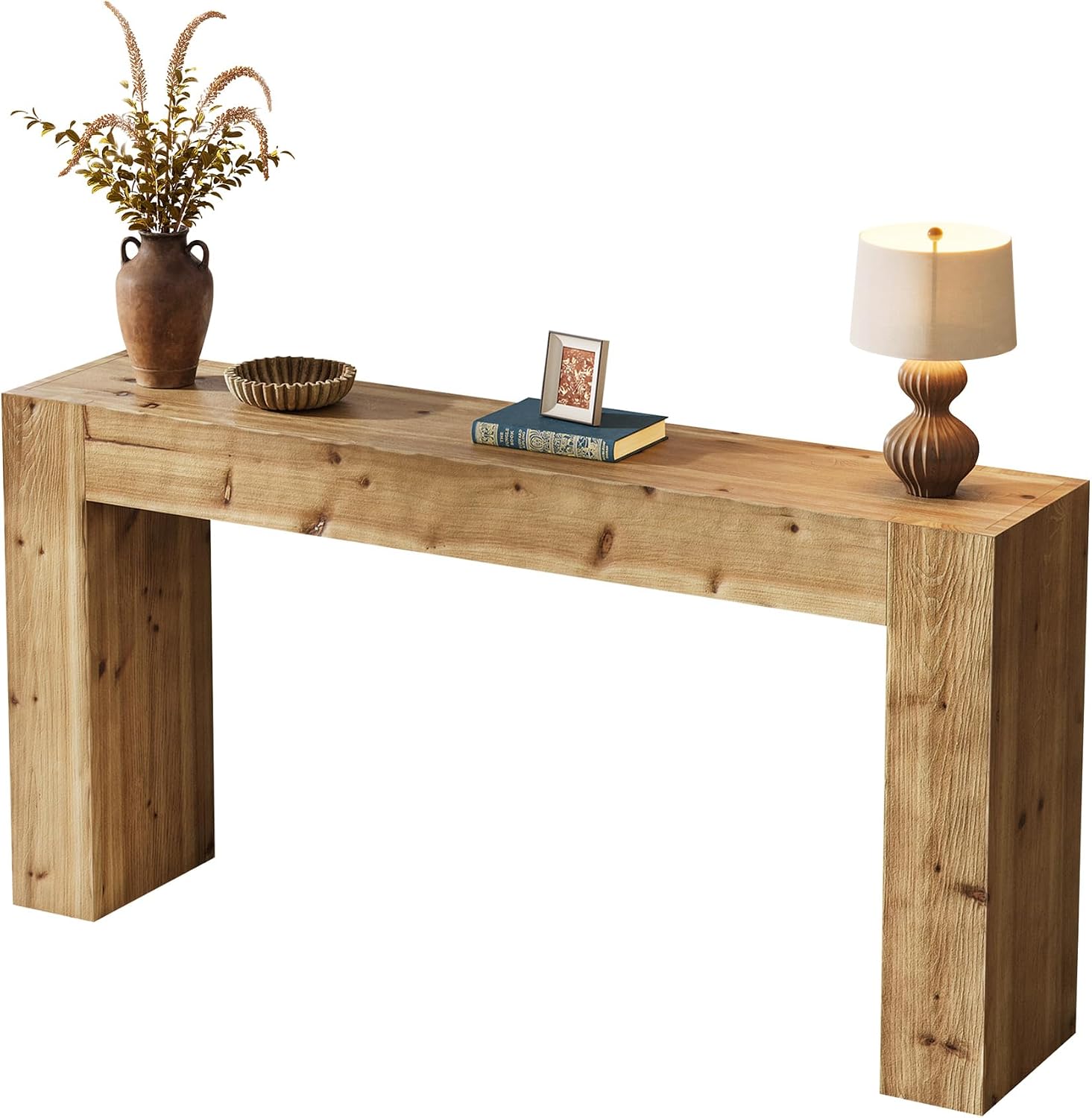 Tribesigns 63-Inch Solid Wood Console Sofa Table, Farmhouse Long Entryway Table Behind Couch for Living Room, Entrance, Hallway, Foyer, Easy Assembly (Light Brown)