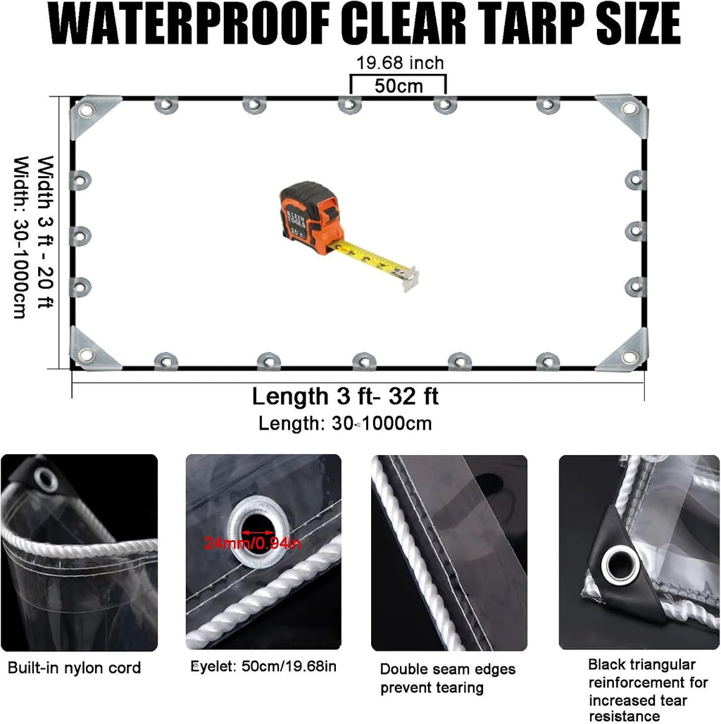 Clear Tarps Heavy Duty Waterproof, Plastic Tarp with Grommets Transparent Vinyl, Greenhouse Tarpaulin 15.4 mil Thick, Rainproof Chicken Coop Cover for Porch Patio Outdoor 3x3ft - 20x32ft(20x29FT)