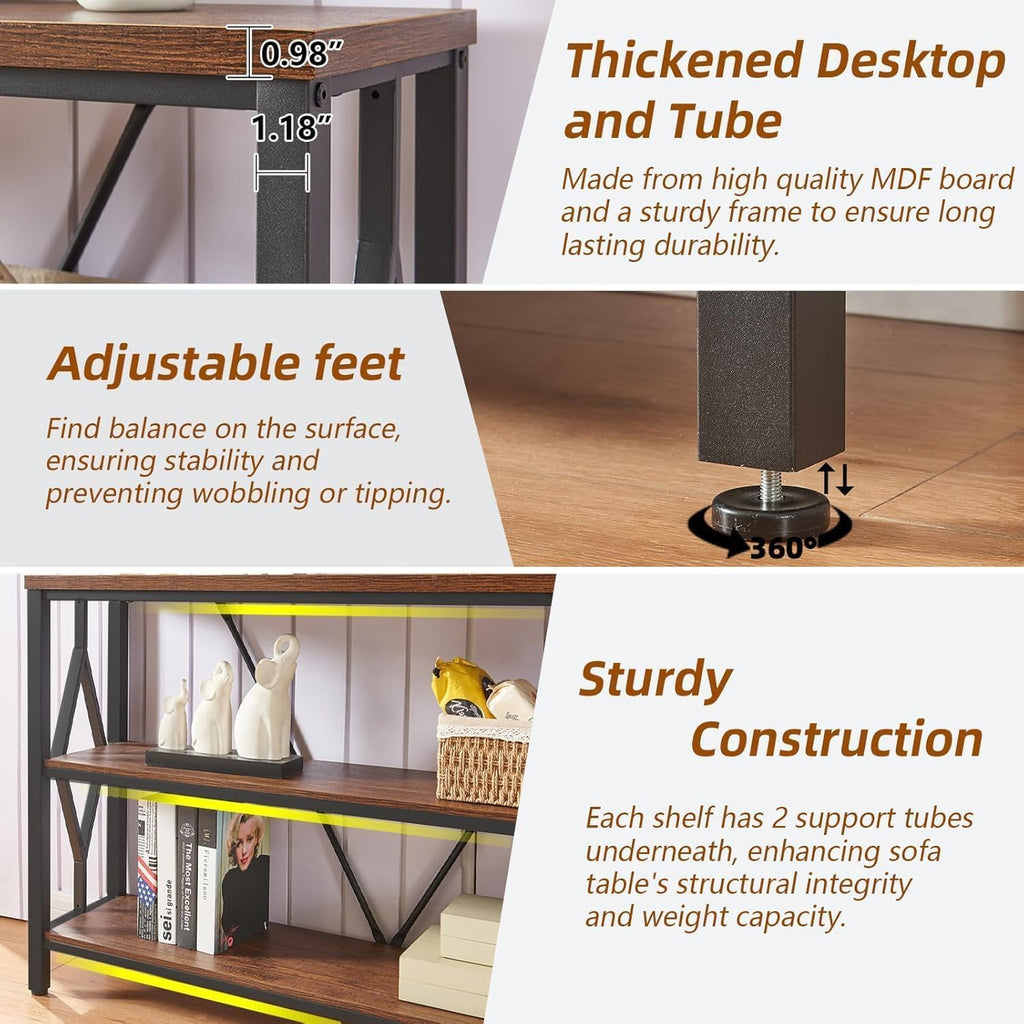 HOMISSUE Sofa Console Table, Rustic Console Table with 3-Tier Storage, Engineered Wood Sofa Tables with Open Shelves, Heavy Duty Entryway Tables for Living Room, Hallway (55 Inch, Rustic Brown)