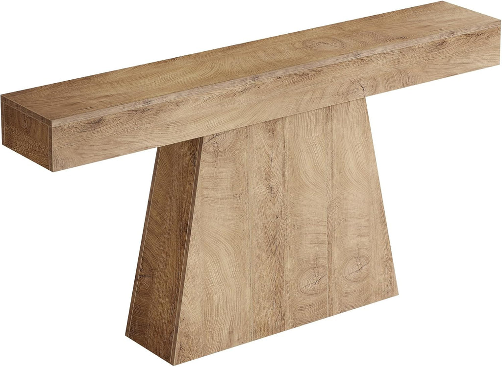 Tribesigns 63' Console Table, Farmhouse Entryway Table with Trapezoidal Base, Narrow Long Wood Sofa Table Behind Couch Table for Entrance, Hallway, Living Room, Natural