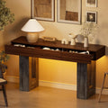 PAKASEPT 63-Inch Long Console Table with Colorful LED Lights and 3 Drawers, Farmhouse Sofa Table with Storage, Wooden Entryway Table for Hallway, Living Room, Foyer, Vintage Brown
