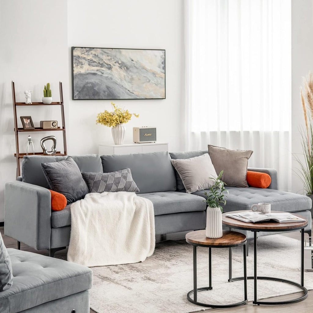 Giantex 97' Large Couch, 3 Seat Sectional Sofa Set, L-Shaped Modular Sleeper with Convertible Chaise Lounge, USB Ports, 3-Hole Socket, Storage Box, 2 Bolsters, Family Apartment Living Room