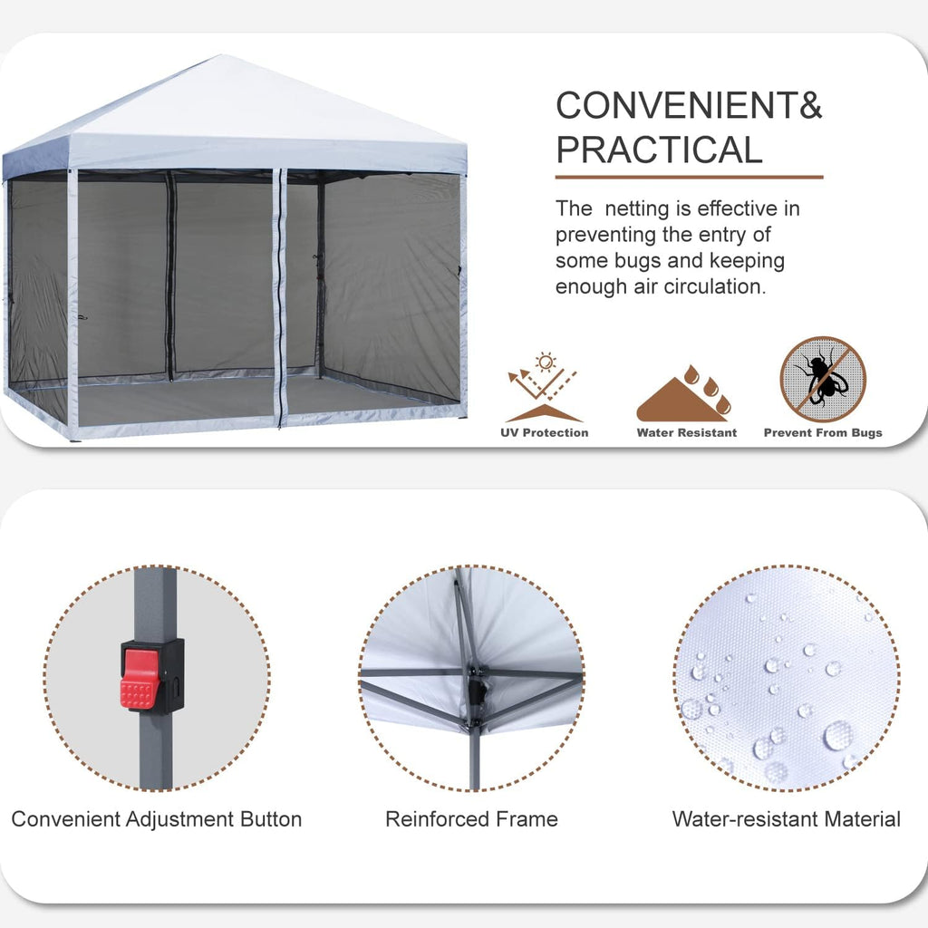 MASTERCANOPY Pop-Up Setup Outdoor Canopy with Netting Screen Walls (8x8, White)