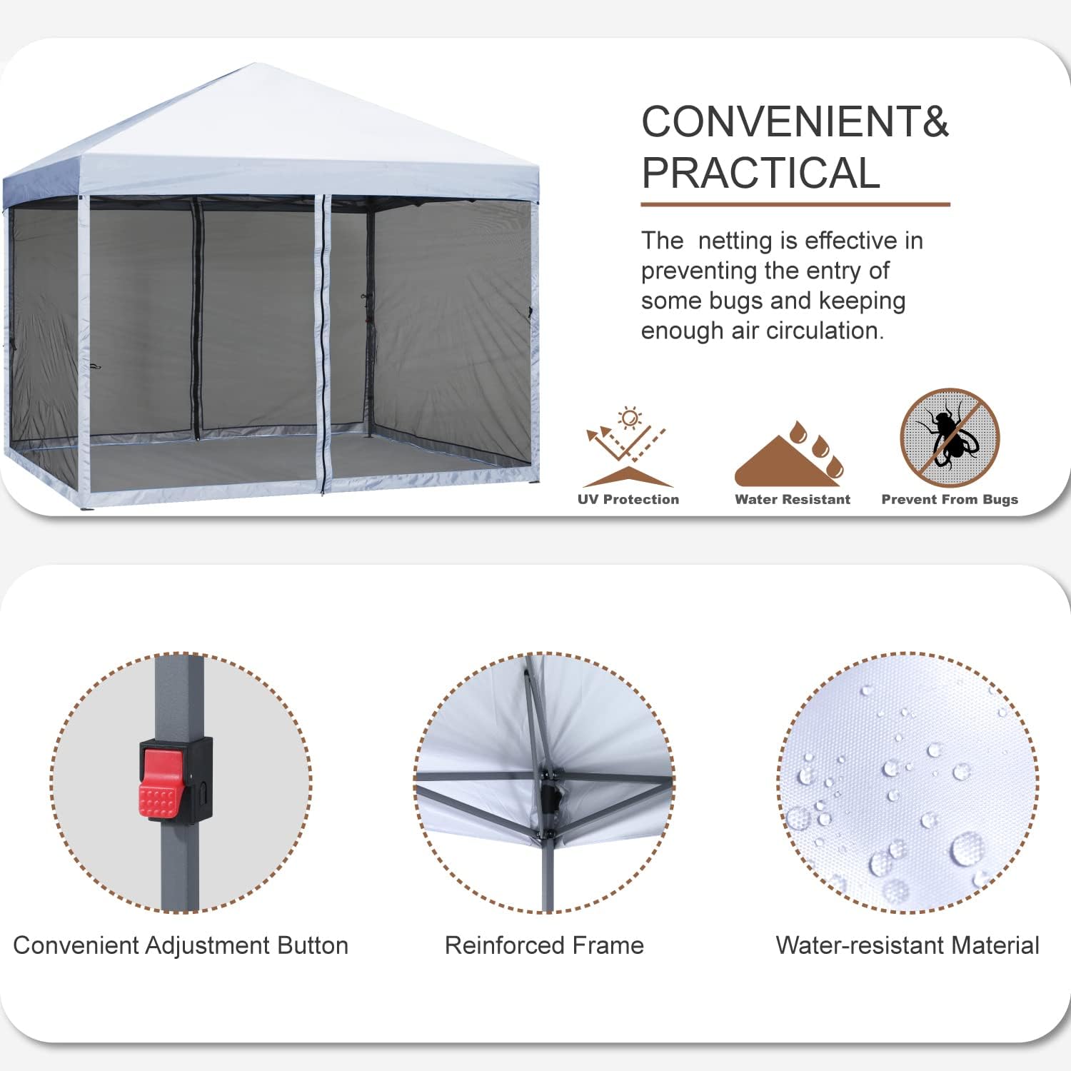 MASTERCANOPY Pop-Up Setup Outdoor Canopy with Netting Screen Walls (10x10, White)
