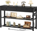 Ecopriso 47'' Entryway Table with Outlets and USB Ports, Console Table with 3 Drawers, Sofa Table Narrow Long with Storage Shelves for Living Room, Couch, Hallway, Foyer, Kitchen Counter, Black