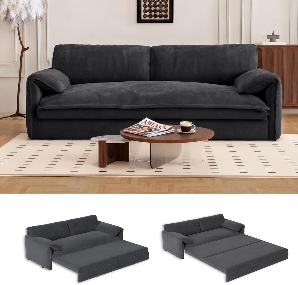 66' Convertible Pull-Out Couch Bed, Velvet 3-in-1 Queen-Size Sleeper Sofa with Storage Side Pockets, Sleeper Loveseat for Apartments, Living Rooms, Offices, RV