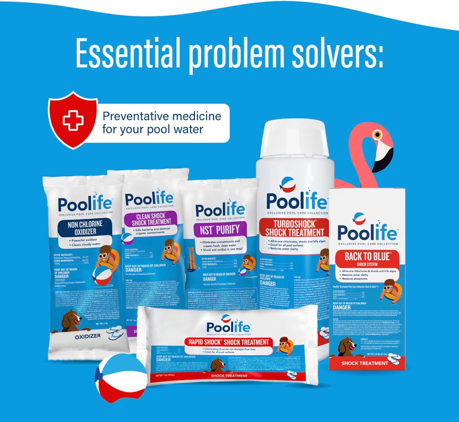 Poolife Clean Shock - Shock Pool Treatment - Fast Dissolving Pool Chlorine Granules, Kills Bacteria & Algae, Water Balance Friendly, UV Degradation Resistant Formula - 1 Lb (12 Bags)
