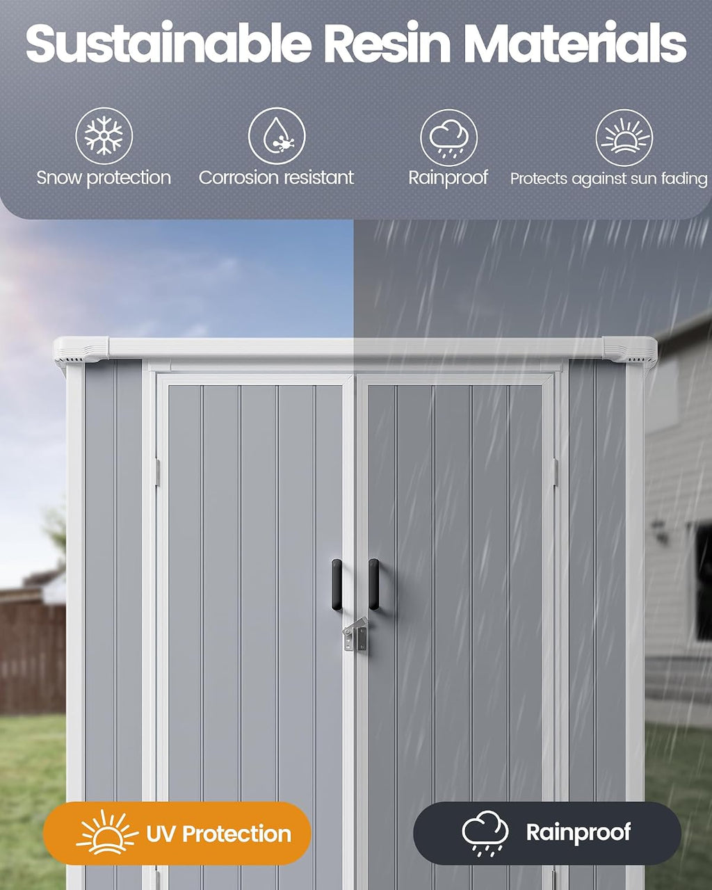 5x3 Compact Outdoor Shed with Slant Roof Design, All-Resin Build for Side Yard, Holds Lawn Equipment, Bicycles and Seasonal Items, Aritic Light Gray
