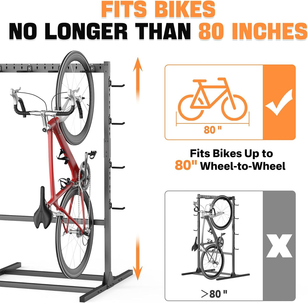 TORACK Freestanding Bike Storage Stand for Garage, Heavy Duty 7 Bikes and 7 Helmets Vertical Bike Storage Stand Floor Bikes Storage Rack