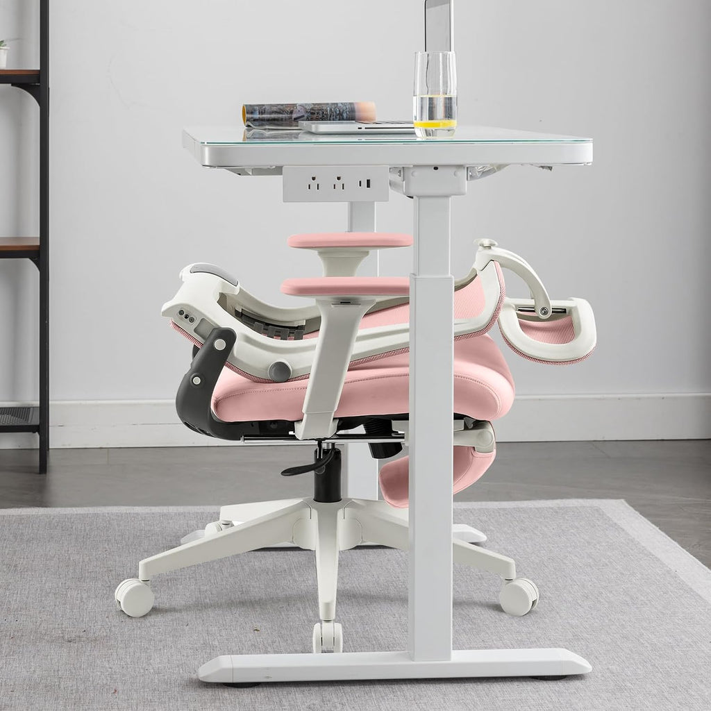 Foldable Office Chair with Foot Rest, Ergonomic Office Chair with Adjustable Lumbar Support, Headrest, Armrest, Home Office Desk Chair for Space Saving, Work from Home, Pink