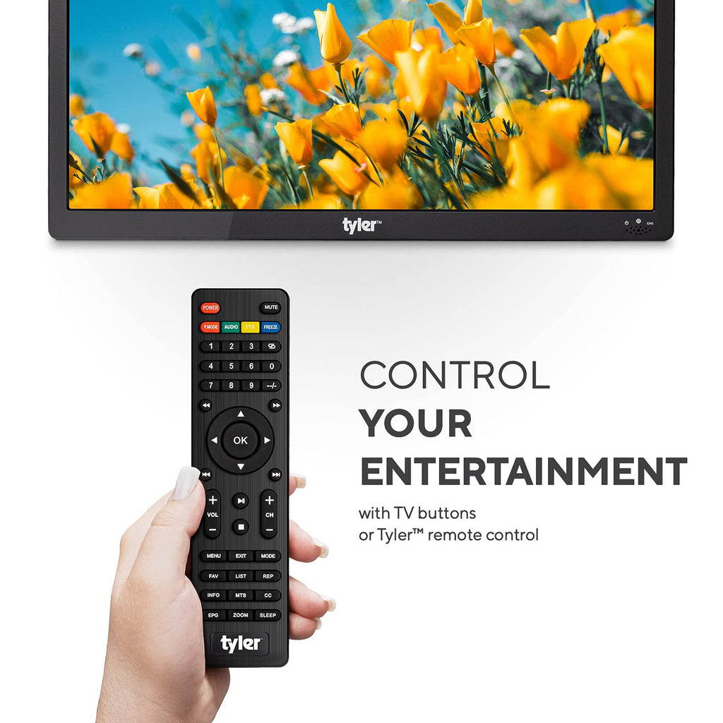 Tyler 16' Portable TV LCD Monitor Battery Powered Wireless Capability HD-TV, HDMI, USB, RCA, AC/DC, FM Radio, Car Charger, Remote Control, Built in Stand Small Mini for Car & Traveling