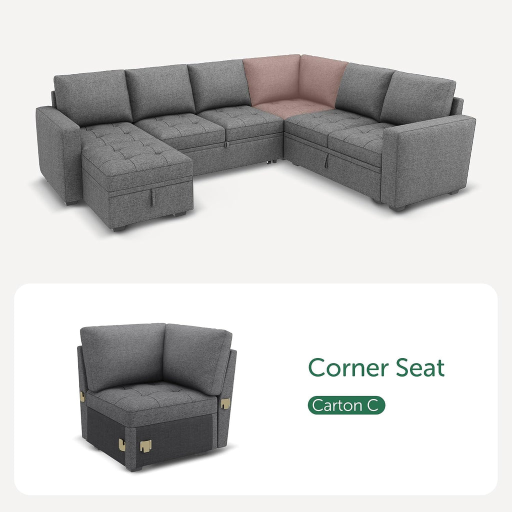 HONBAY Modular Sectional Sleeper Sofa with Pull Out Bed, Corner Seat for Sectional Couch, Grey