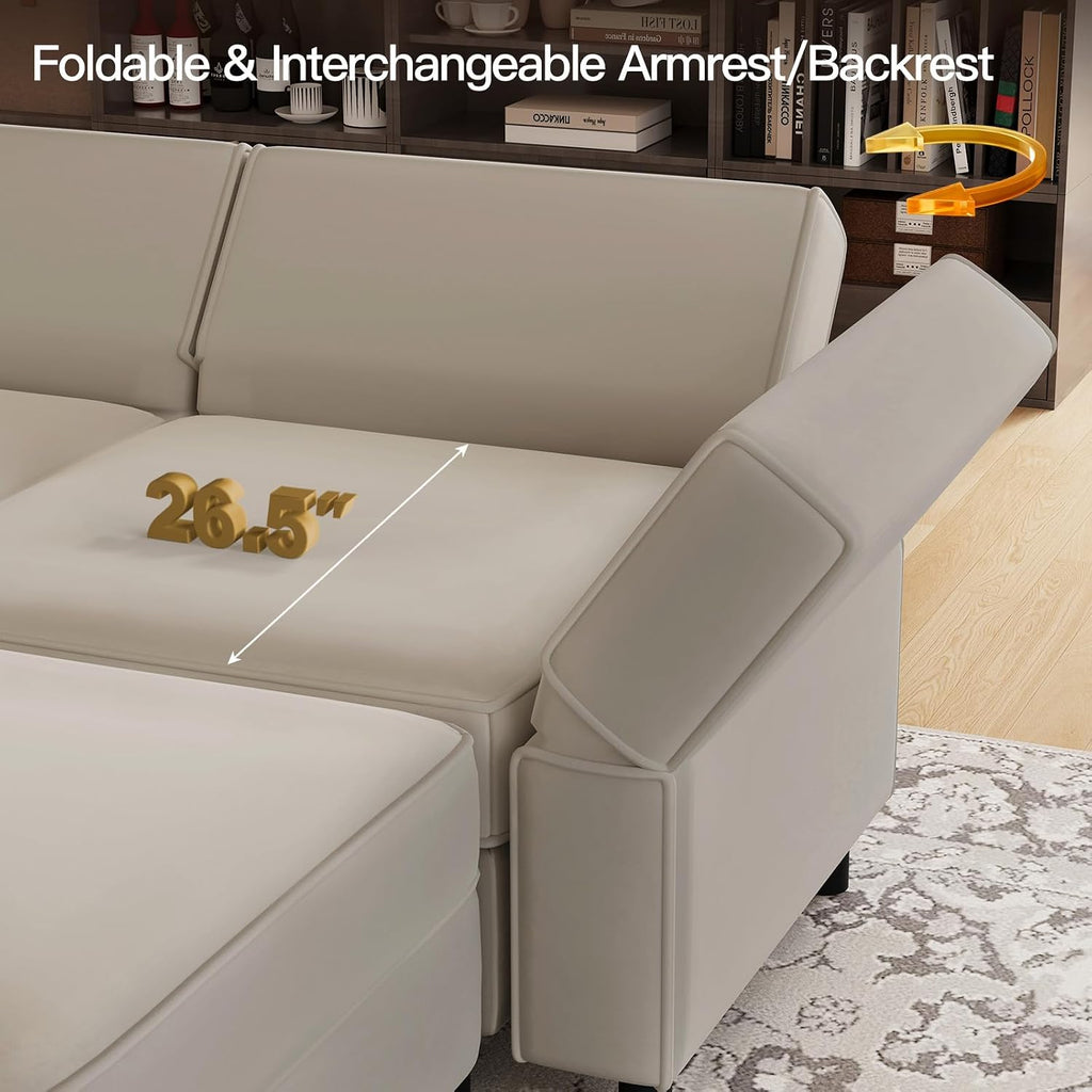 Belffin 88.6' 9 Seat Modular Sectional Sofa,Comfy Couch with Deep Storage Seat,Convertible Modular Sleeper Sofa with Movable Ottoman Chaise,Upholstered Sectional Couches for Living Room,Grey Velvet