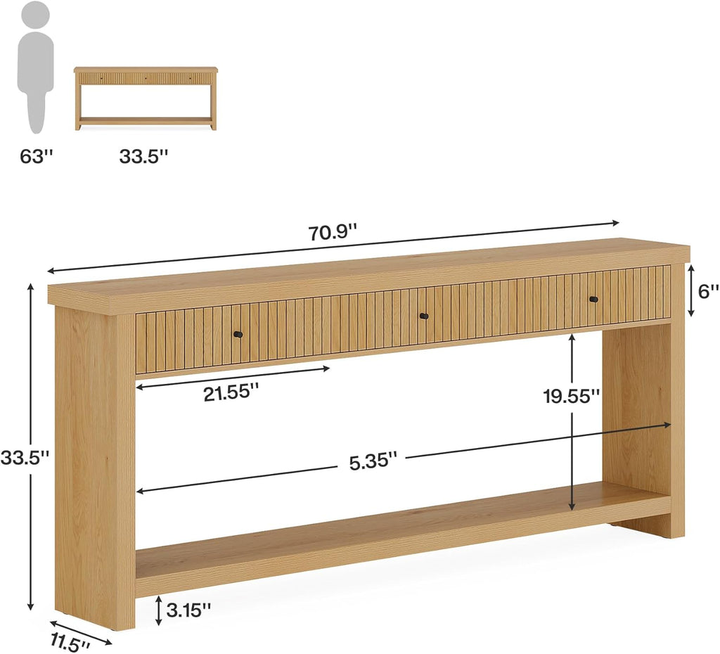 Tribesigns 70.9 inch Console Table with 3 Drawers, Extra Long Entryway Table, Wood Sofa Table Oak Furniture with Open Storage Shelves Wooden Couch Table Foyer Tables for Living Room Hallway Entrance