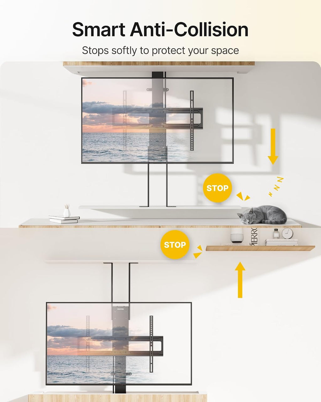 monTEK Motorized TV Lift for 43-88 inch TVs, Ceiling&Vertical TV Lift Mechanism with RF Remote, Smart Phone & Voice Control via WiFi, Up to 132lbs, 4X Load Tested, Max VESA 600 * 400