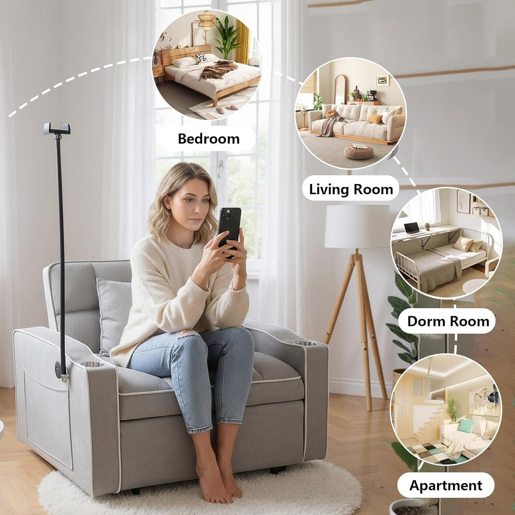 Majnesvon Modern Velvet Fabric Sofa Bed Futon,3 in 1 Convertible Pullout Bed Couches with 3 Reclining Backrests,Phone Stand,Small Sofa Single Sleeper Chair Bed for Living Room Bedroom (Grey)