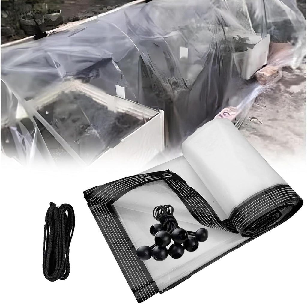 Clear Waterproof Tarps Heavy Duty Transparent Tarpaulin, 12x20 FT Grommets Transparent Tarpaulin for Outdoor Canopy Balcony, Plastic Tarp for Patio Enclosure Deck Porch Patio Gazebo Curtains
