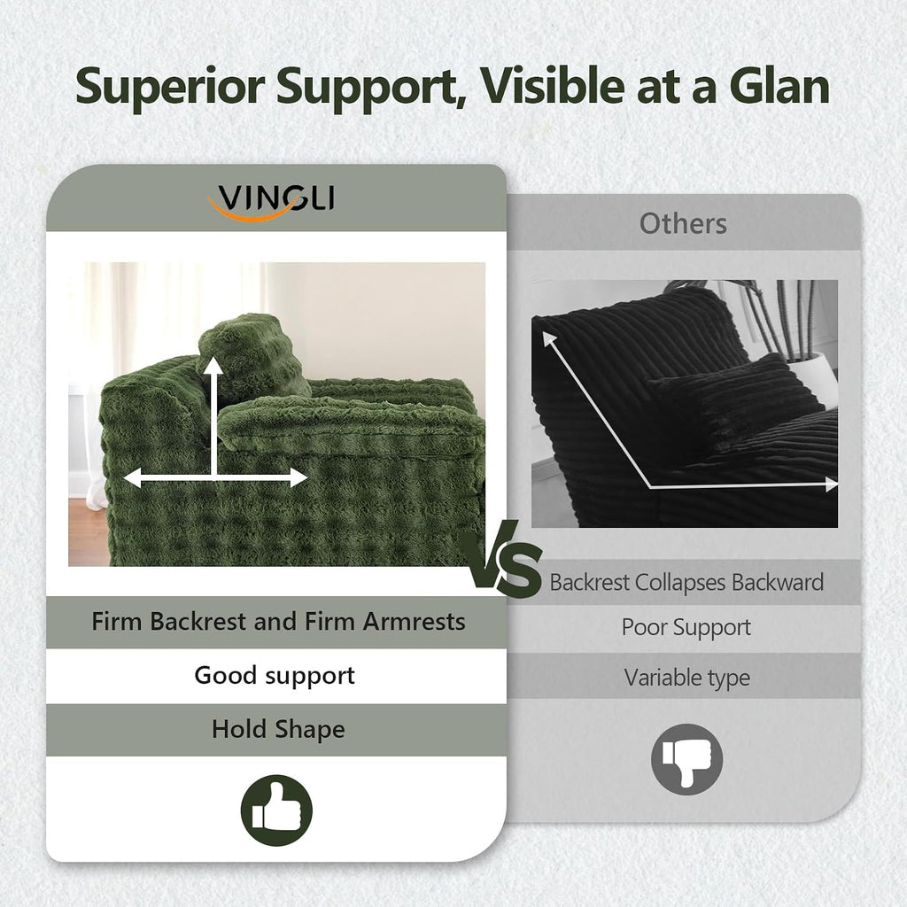 VINGLI Chaise Lounge Chair, Green Boneless Couch Oversized Reading Chair Upholstered Bubble Fleece Cloud Couch Sofa Recliner Bed Comfy Sleeper Couches for Living Room, Movie Room, Bedroom