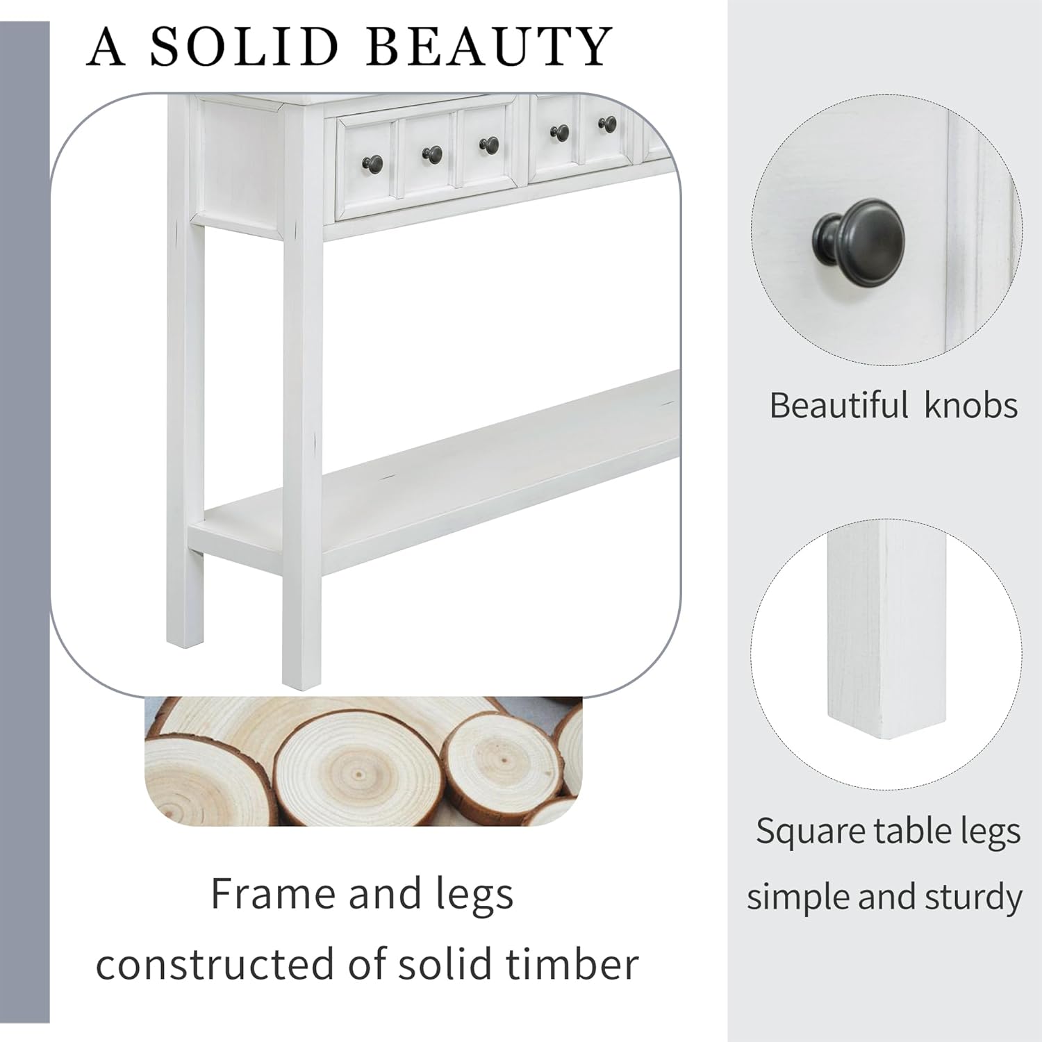 Merax Farmhouse Entryway Console Table with Storage Drawers, Wood Sofa Table Behind Couch with Shelf, for Hallway Foyer, Antique White