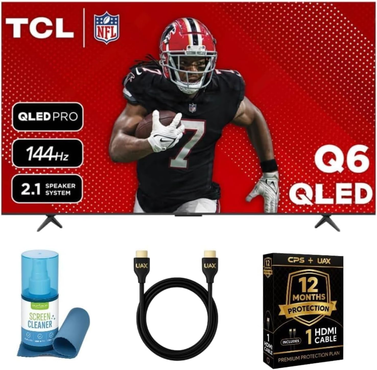 TCL 43-Inch QLED Pro 4K Smart Google TV Bundle - HDR10+, Dolby Vision & Atmos, Voice Remote, 60 Hz VRR, W/ 12 Months CPS Protection, UAX HDMI Cable & Screen Cleaner with Microfiber
