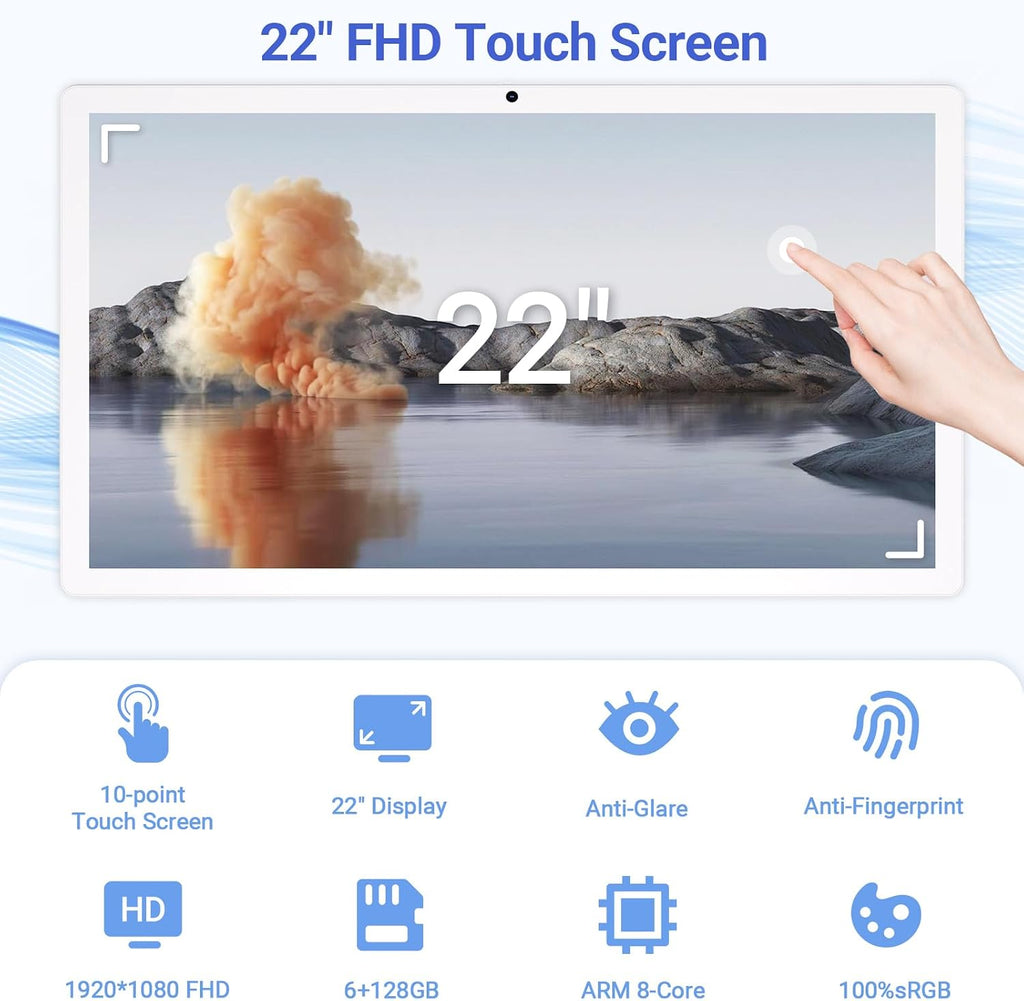22-Inch Portable TV on Wheels, 1080p Portable Touch Screen Monitor, Smart Rolling TV Built-in 13MP Camera, Built-in Battery | Android 13 | 6+128G