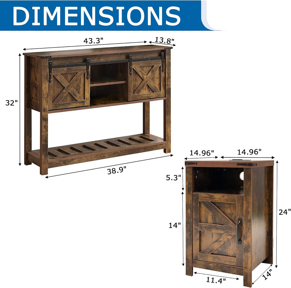 Farmhouse Entryway Table Set of 3, Console Table with Storage and 2 End Tables, Rustic Sofa Table Set for Living Room, Hallway, Bedroom, Brown