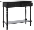 SAFAVIEH Home Collection – Rosemary Distressed Black Console Table with Drawers & Shelf, Classic Contemporary Storage Console, Turned Leg Design (AMH5705B)
