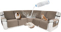 Waterproof Sectional Reclining Couch Covers L Shaped Recliner Sectional Sofa Cover 7 Piece Non Slip Washable Corner Recliner Slipcover Set for Pet Dog (5 Seater Cover, Camel)