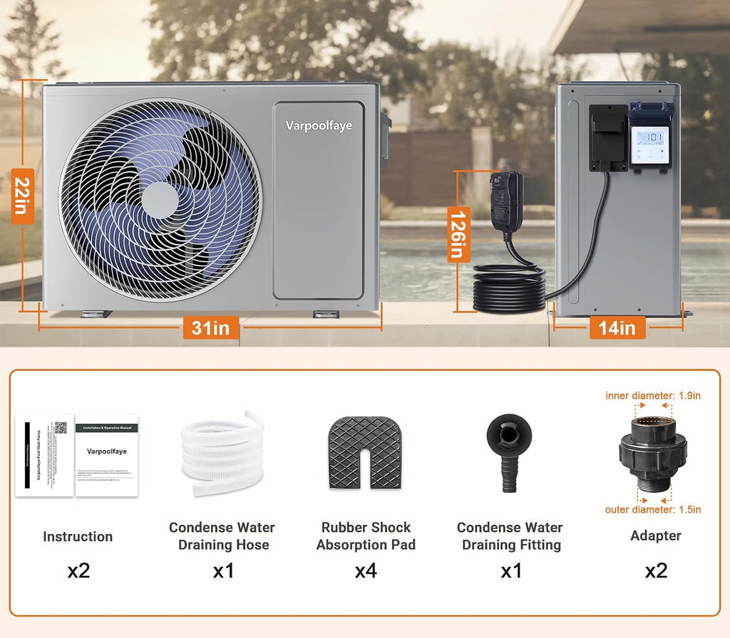 Electric Pool Heater for Inground Pool 27000 BTU Swimming Pool Heat Pump Above Ground Pool Heater 120V 7000 Gallon Heating or Cooling WiFi Control Schedule