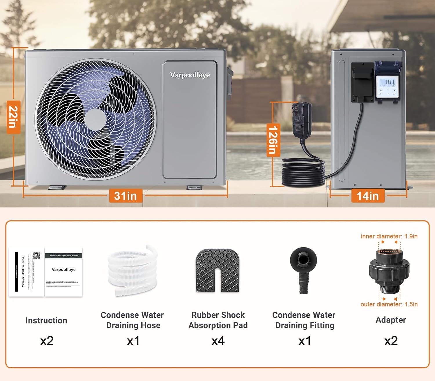 Electric Pool Heater for Inground Pool 27000 BTU Swimming Pool Heat Pump Above Ground Pool Heater 120V 7000 Gallon Heating or Cooling WiFi Control Schedule