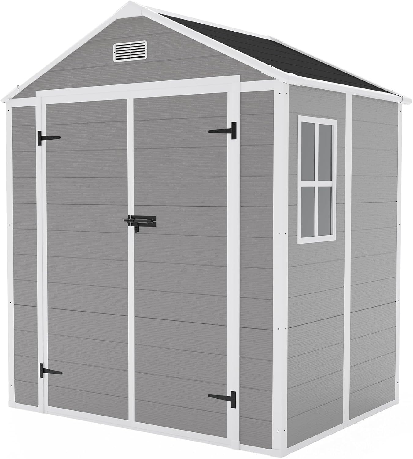 YOPTO 6x5 FT Resin Outdoor Storage Shed with Floor, All-Weather Plastic Shed with Lockable Doors, Window & Vents, Utility Plastic Tool Shed Storage House for Backyard, Patio, Light Grey