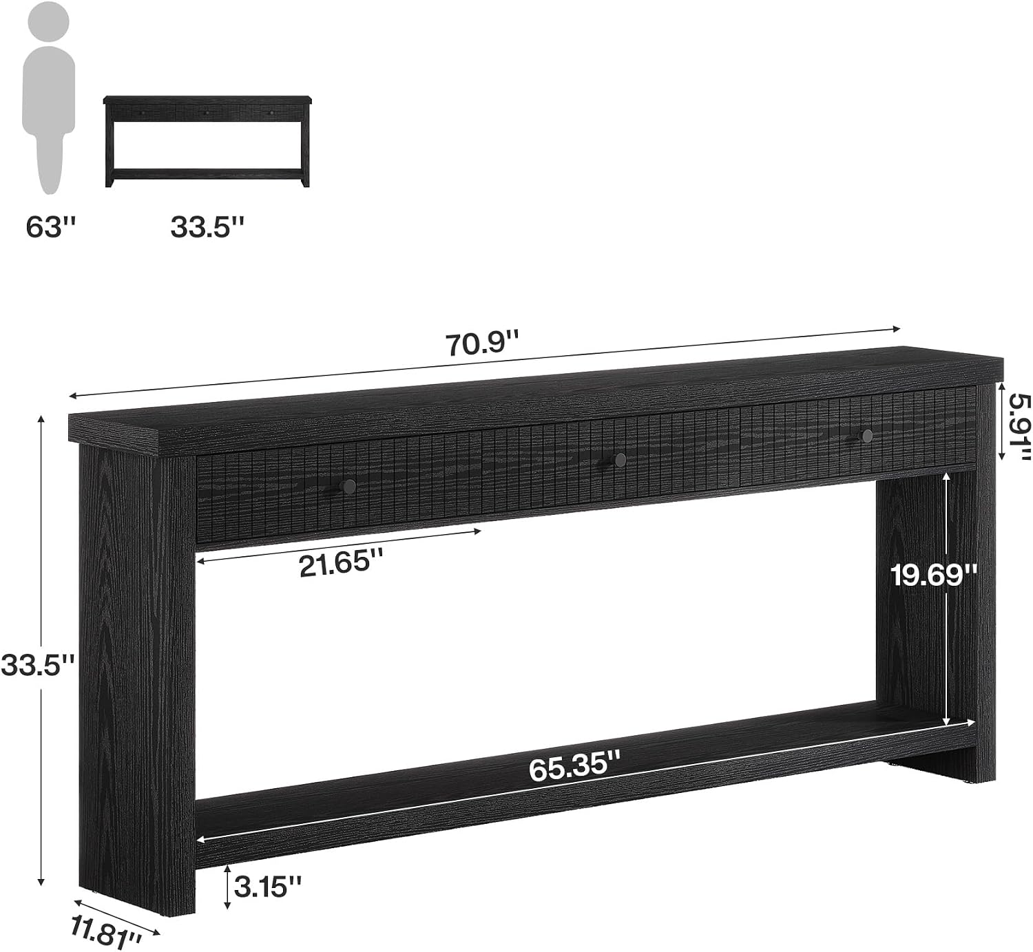 Tribesigns 70.9 inch Sofa Console Table with 3 Drawers, Extra Long Entryway Table with Open Storage Shelves Wooden Couch Table Foyer Tables Furniture for Living Room Hallway Entrance, Black