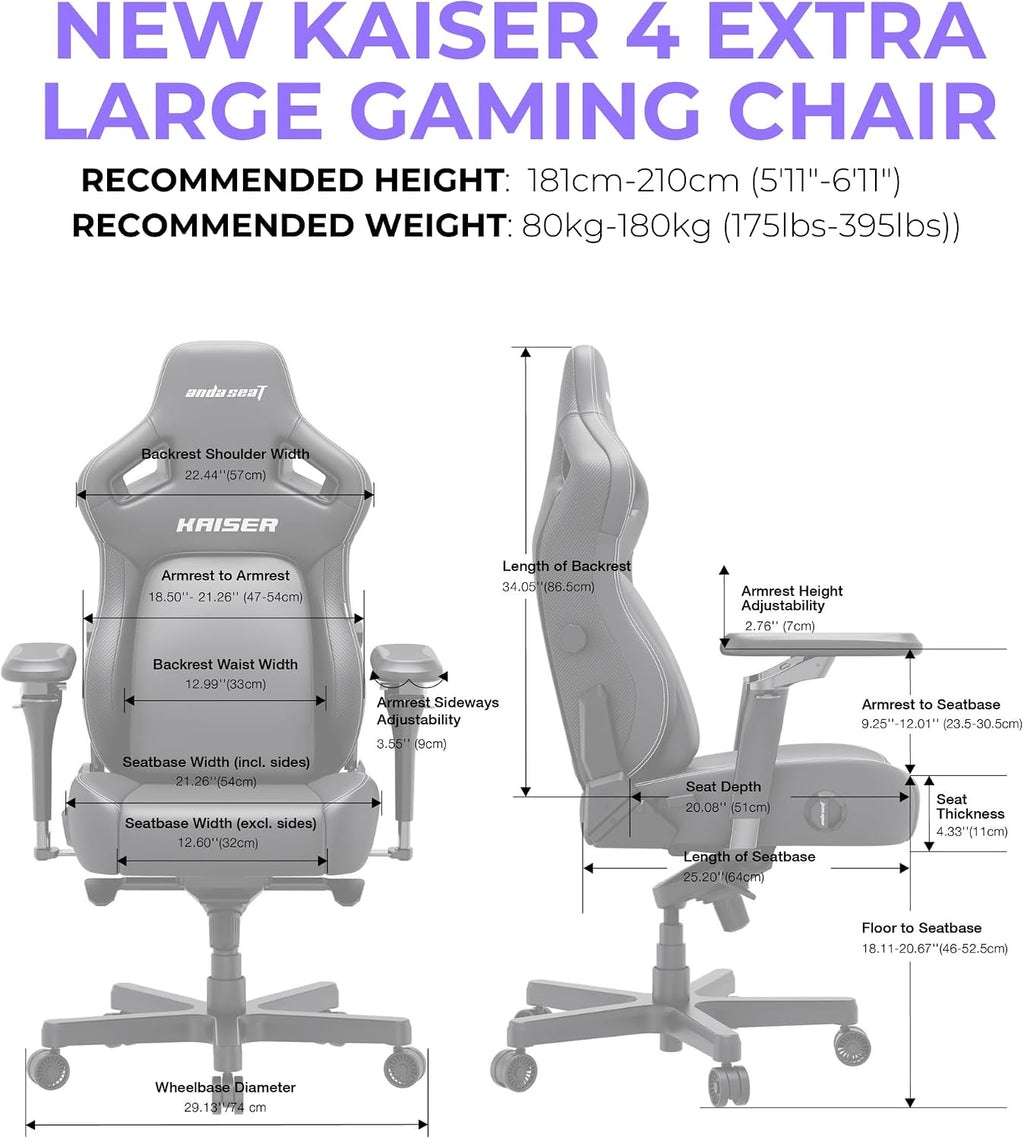 Anda Seat Kaiser 4 XL Gaming Chairs for Adults - Ergonomic Black Fabric Gaming Chairs with 6DArmrest, Comfortable Office Seat with Lumbar Support, Heavy Duty Wide Gamer Seat