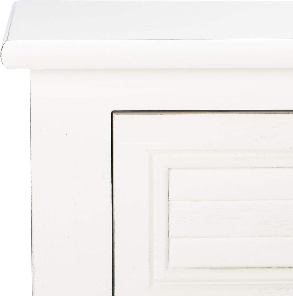 SAFAVIEH Home Collection – Tate Distressed White 2-Drawer Console Table with Shelf, Turned Leg Farmhouse Accent Console for Entryway or Living Room (CNS5720A)