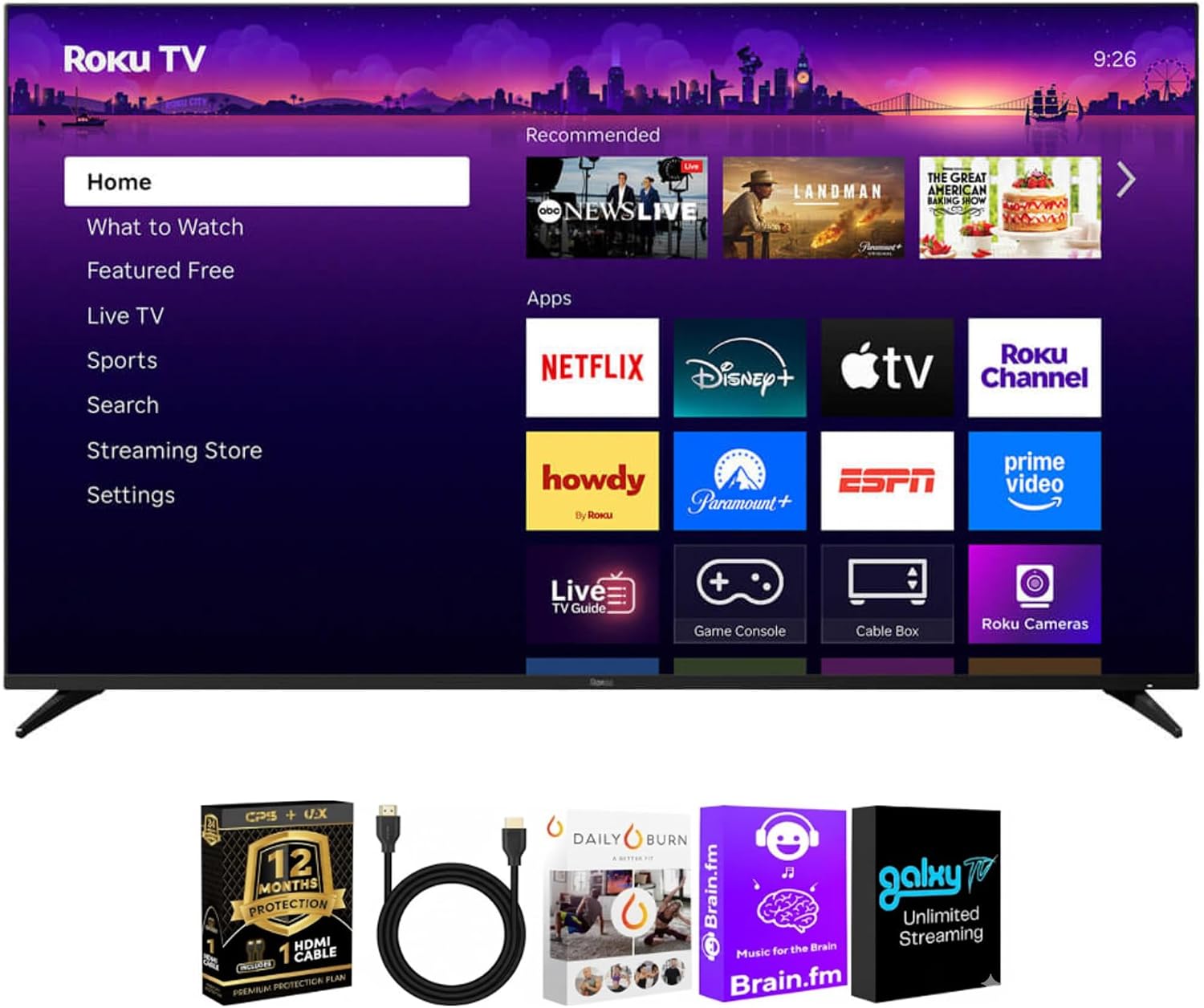 Roku 55 Inch Class Pro Series 4K QLED Mini-LED Smart TV with HDR, Voice Remote, Wi-Fi 6, Dolby Vision, 12 Month CPS Warranty, HDMI Cable and Screen Cleaner for Home Entertainment Streaming (65)