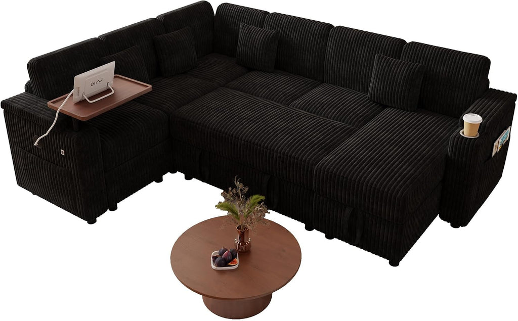 Oversized Modular Sectional Sleeper Sofas with Pull Out Bed, Comfy Cloud Sectional Couches with Storage, Convertible L Shaped, U Shaped, V Shaped Corner Couch That Turns Into Bed for Living Room