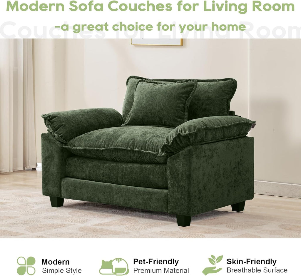 Oprisen Modular Sectional Sofa, Comfy Cloud Couch Sectional Sofa, Chenille Sofa Sleeper Deep Seat Sofa with Throw Pillows for Living Room (Green, 53'- Single Seat)