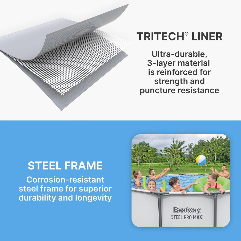 Bestway Steel Pro MAX 15' x 48' Above Ground Pool, Round Metal Frame Outdoor Swimming Pool Set with Filter Pump, Ladder, and Cover, Gray
