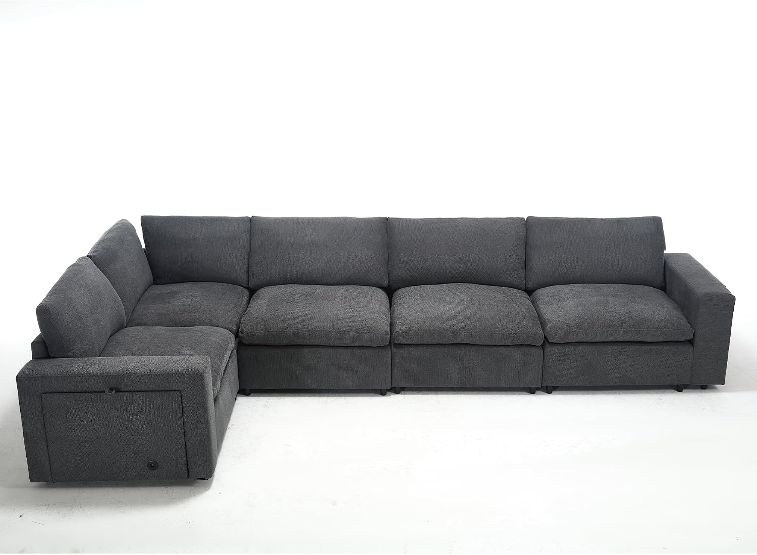 Modular Sectional Couch, L-Shaped Sectional Sofa Chaise with Dual USB-C Charging & Cup Holders, Modern 5 Seat Couches for Living Room with Storage & Armrests, Soft Linen Fabric, Grey