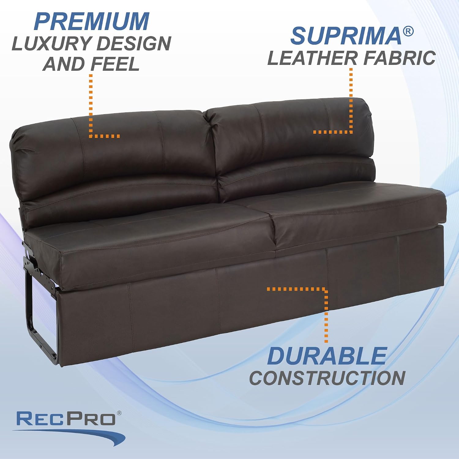RecPro Charles RV Jackknife Sofa | Love Seat | Sleeper Sofa | Length Options 62', 68', 72' | 11' Legs and Hardware Included (68 Inch, Chestnut)