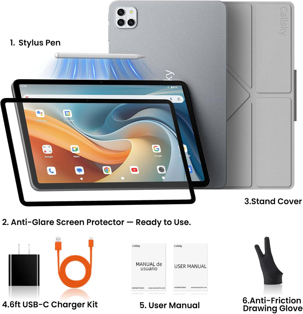 Android Tablet, Stylus & Flip Case Included, 12″ 2000×1200 FHD IPS Eye-Protection Display, Drawing & Note-Taking, 16GB RAM 256GB Storage, Octa-Core Processor, 8000mAh Battery – Gift for Students