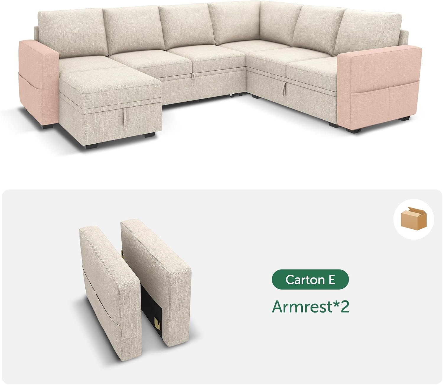 HONBAY Modular Armrest for Sectional Sleeper Sofa, Pair of Armrests for Sectional Modular Couch Bed, Beige