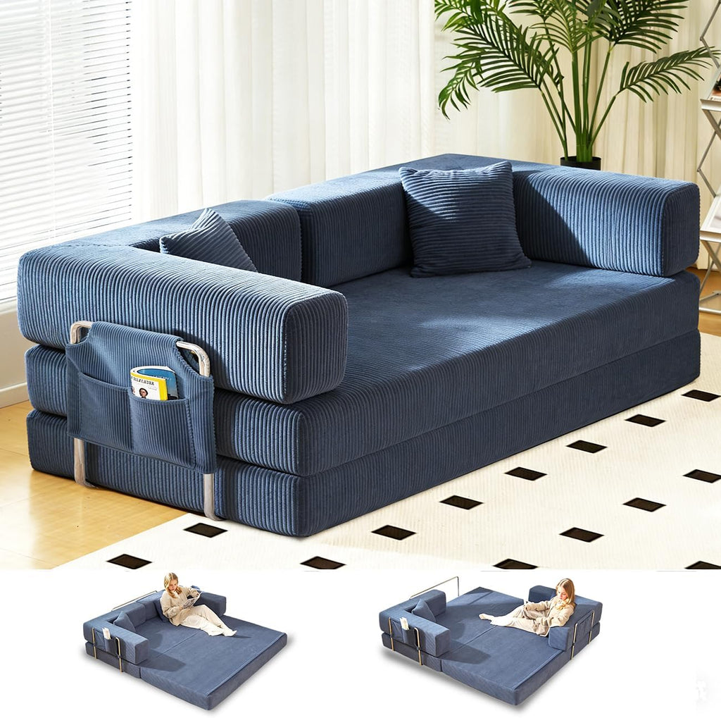 GEARIVY Folding Sofa Bed Convertable Corduroy Couch King Size Floor Sleeper 4-in-1 DIY Combination Modular Sofa Fold Out Futon Lounge Comfy Foldable Lazy cama for Living Room