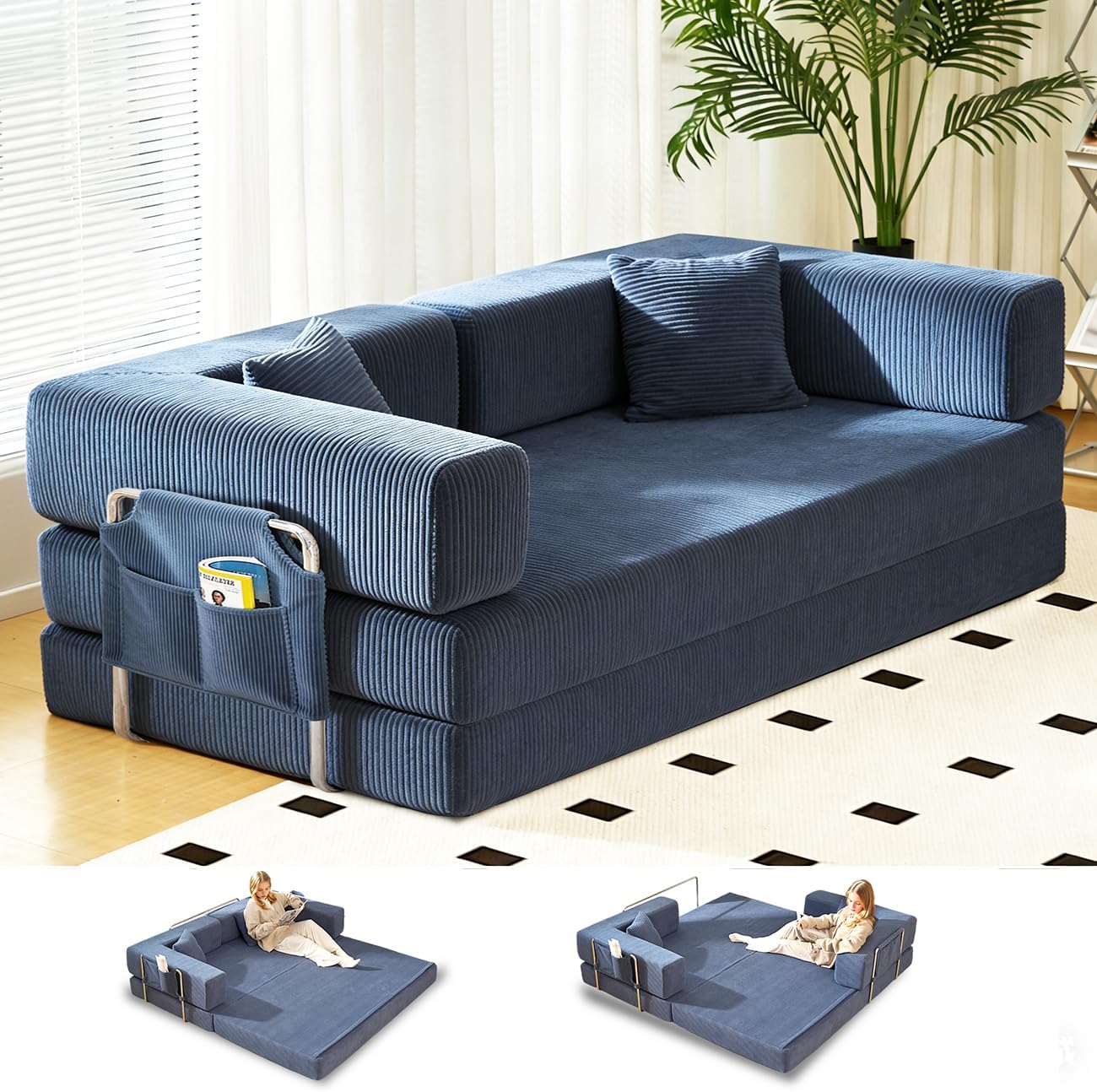 GEARIVY Folding Sofa Bed Convertable Corduroy Couch King Size Floor Sleeper 4-in-1 DIY Combination Modular Sofa Fold Out Futon Lounge Comfy Foldable Lazy cama for Living Room