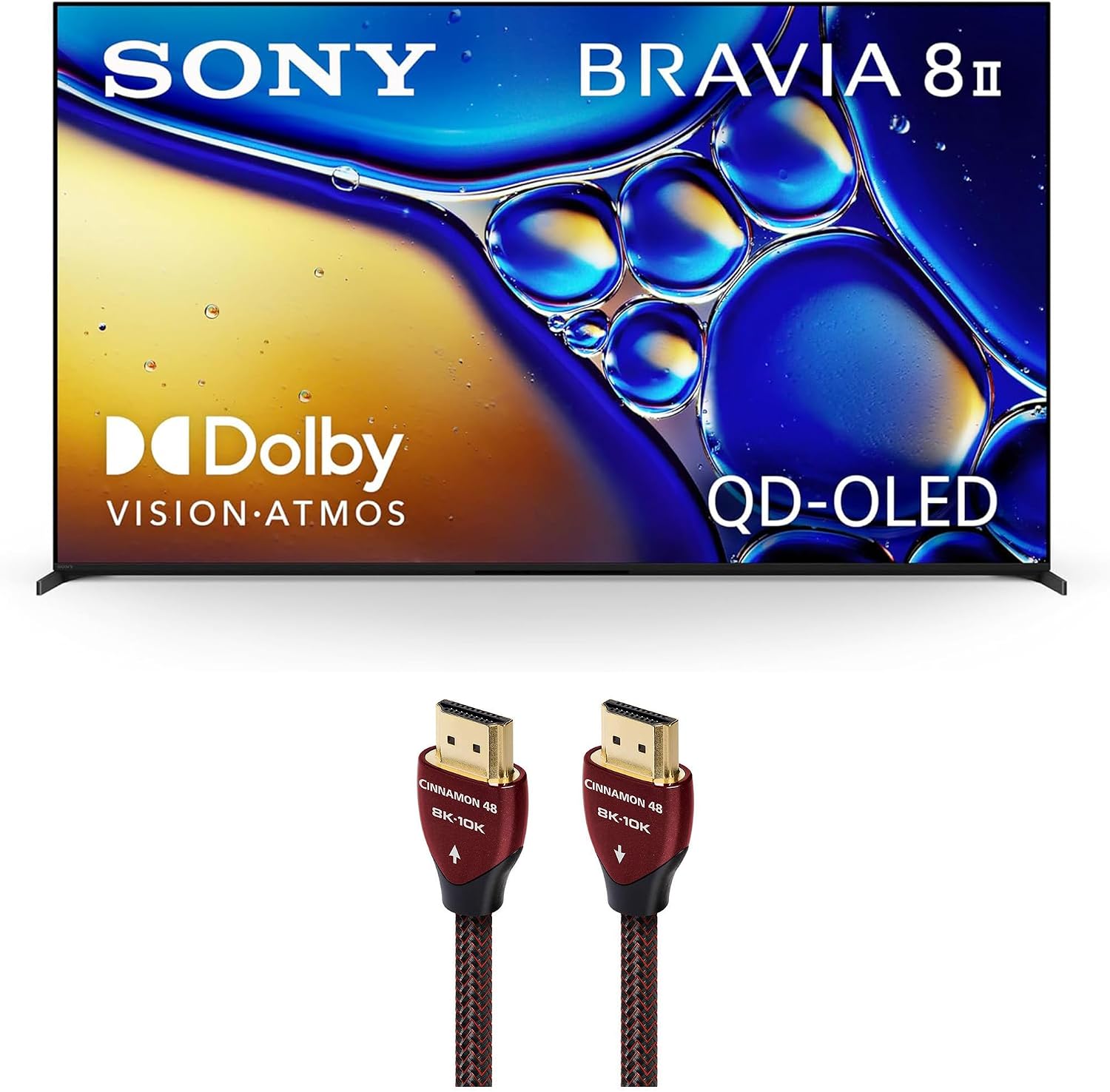 SONY K55XR80M2 55 Inch Bravia 8 QD-OLED 4K HDR Google TV with an AudioQuest Cinnamon 48 2.25M 8K-10K 48Gbps HDMI Digital Cable (2025)