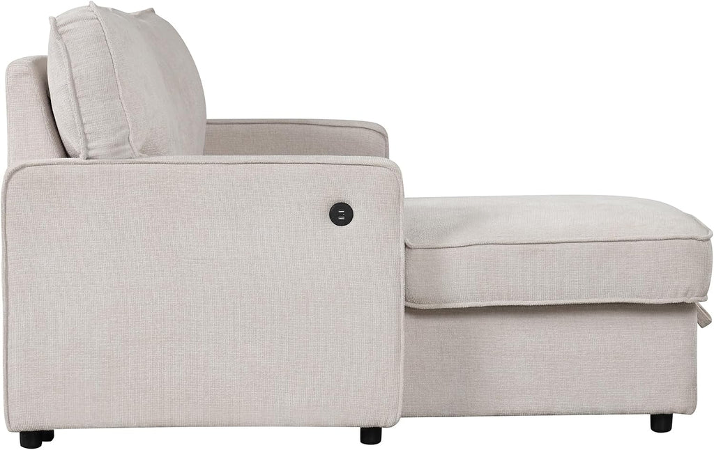 Ball & Cast 89' Sleeper Sofa, L Shaped Sectional Couch with Pullout Bed & Reversible Storage Chaise,Upholstered Sofa Bed with 2 Cup Holders & USB Port,Pull Out Couch for Living Room, Apartment,Beige